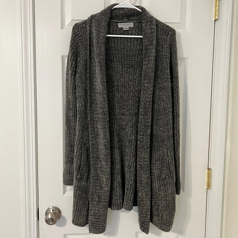 Barefoot Dreams CozyChic Lite Gray Cardigan Long Size XS Open Front knit comfy - Picture 9 of 9